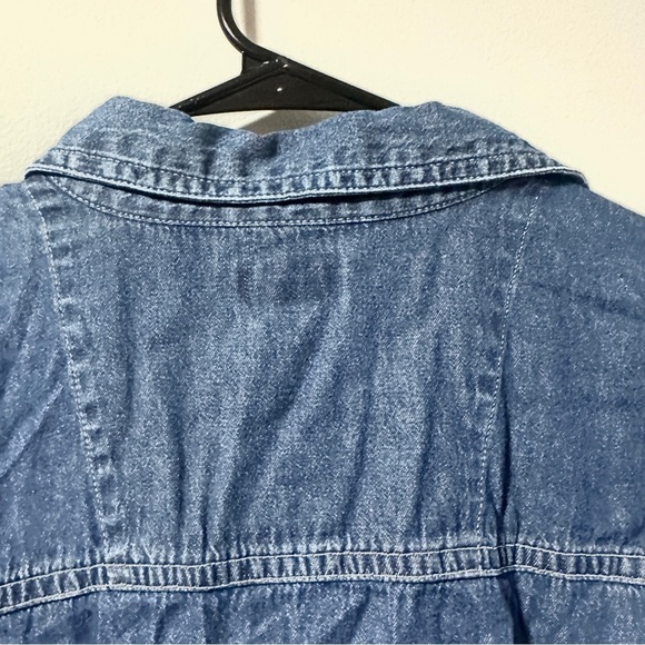 Vintage 90s Floral Embroidered Chambray Shirt Short Sleeve Women’s Plus Size 1X - Picture 12 of 14